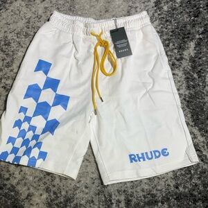 Rhude White / Blue Checkered Logo Shorts Cotton Men’s Size Large